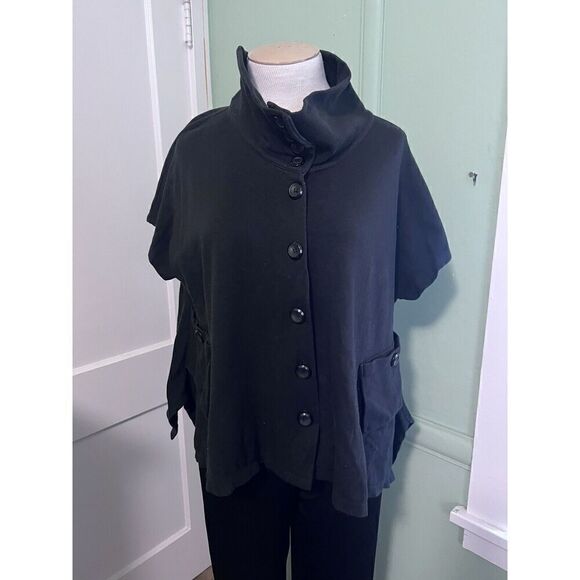 Comfy USA Womens Medium Funnel Neck Lagenlook Asymmetrical Topper Jacket Black - Picture 1 of 7